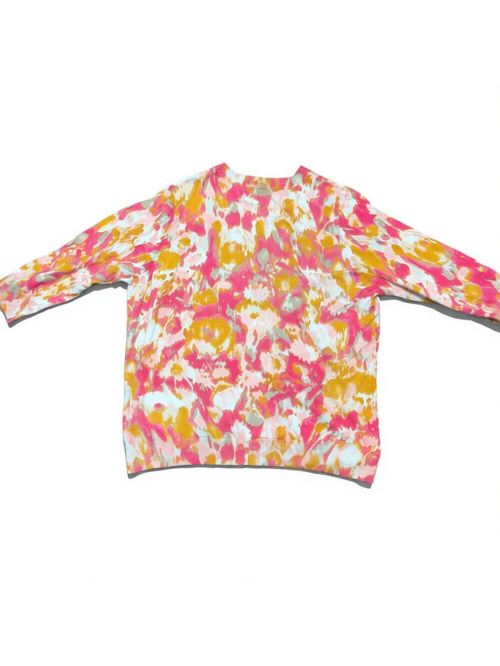 Talbots Cardigan Womens 2XP Petite Floral Print 3/4 Sleeve Pink Orange VNeck - Picture 2 of 8